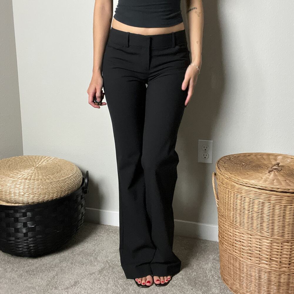 y2k theory black wool minimalist low rise flared leg office siren trousers pants